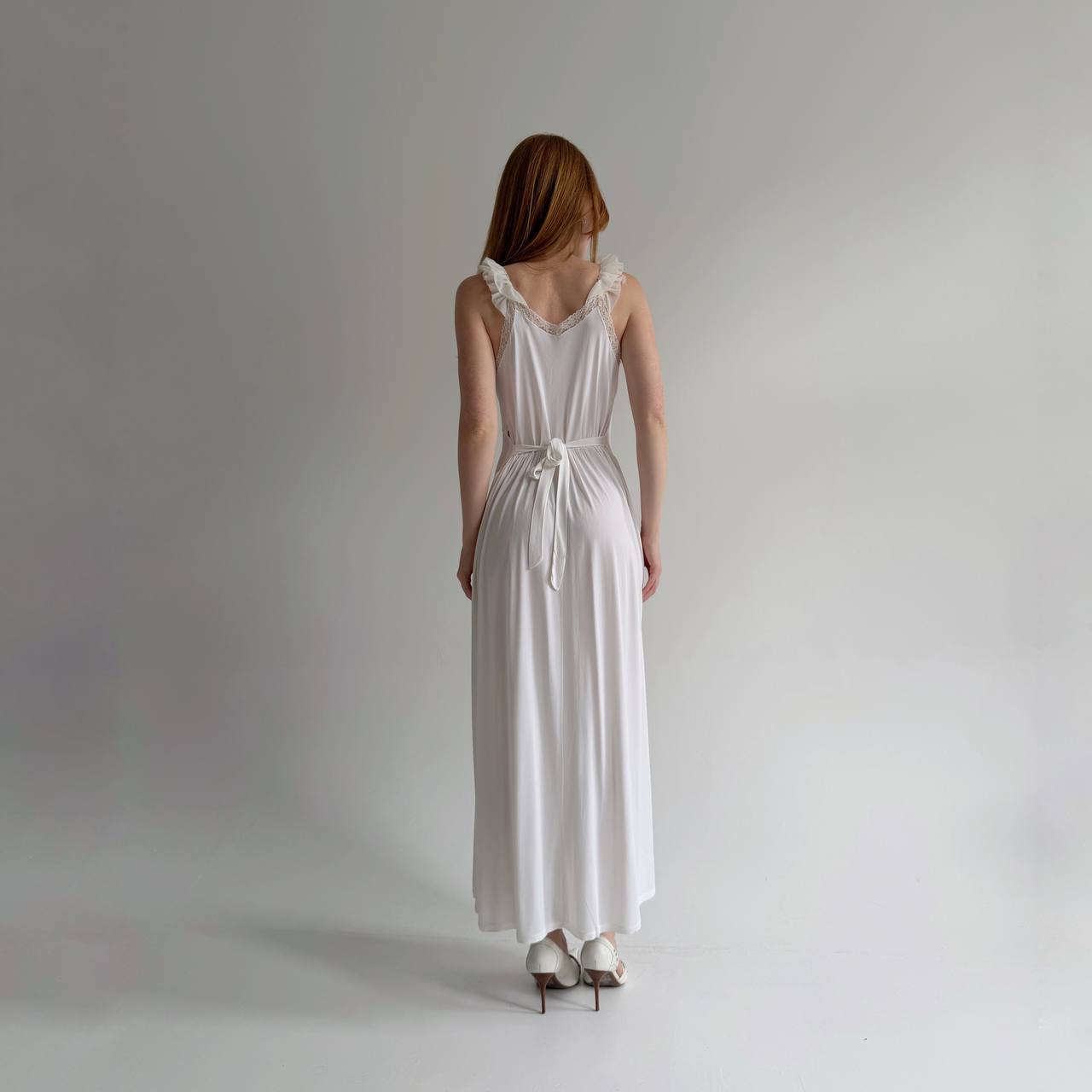Vintage white long nighgown with lace and back tie