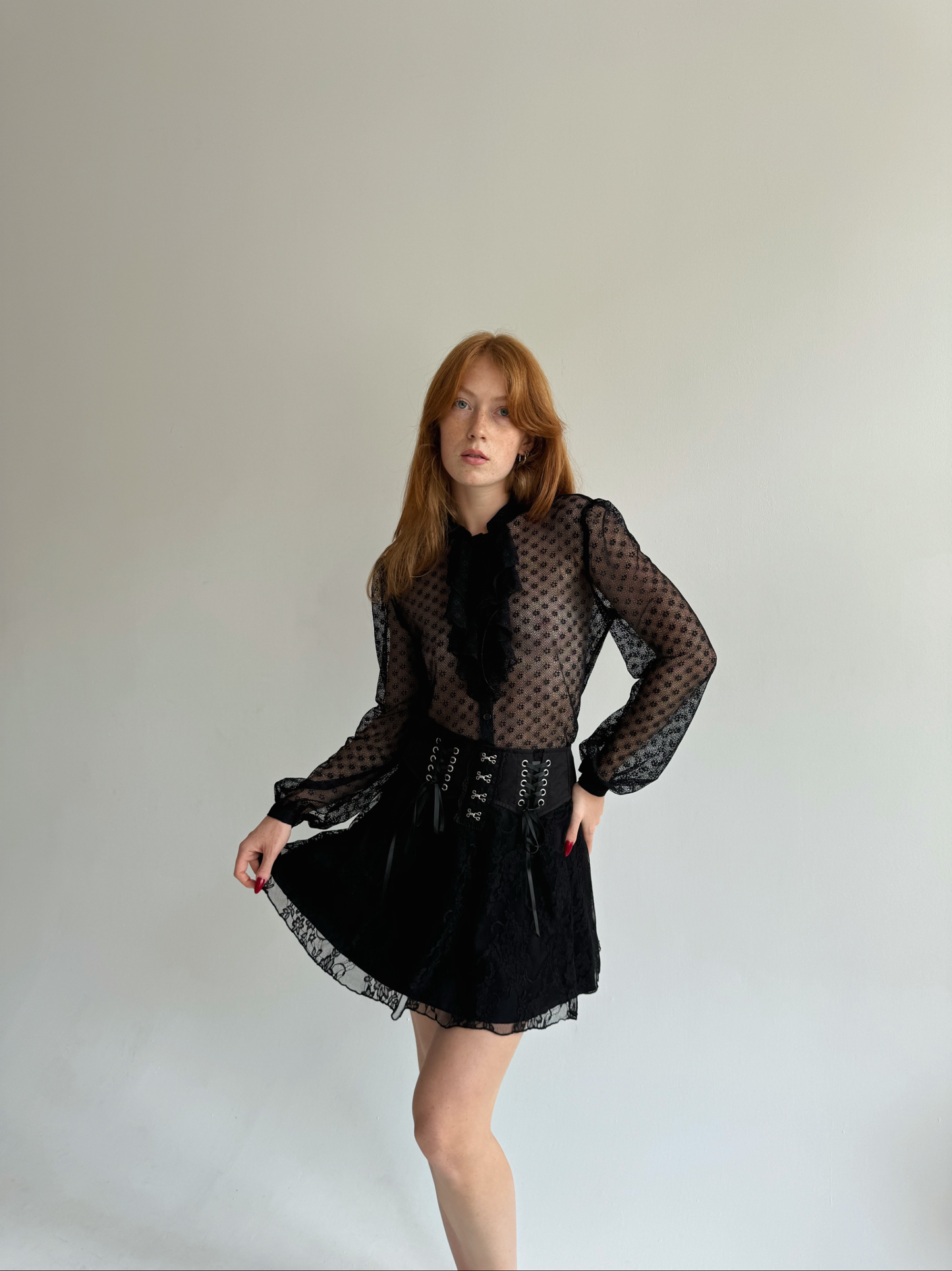 Y2K black gothic lace mini skirt