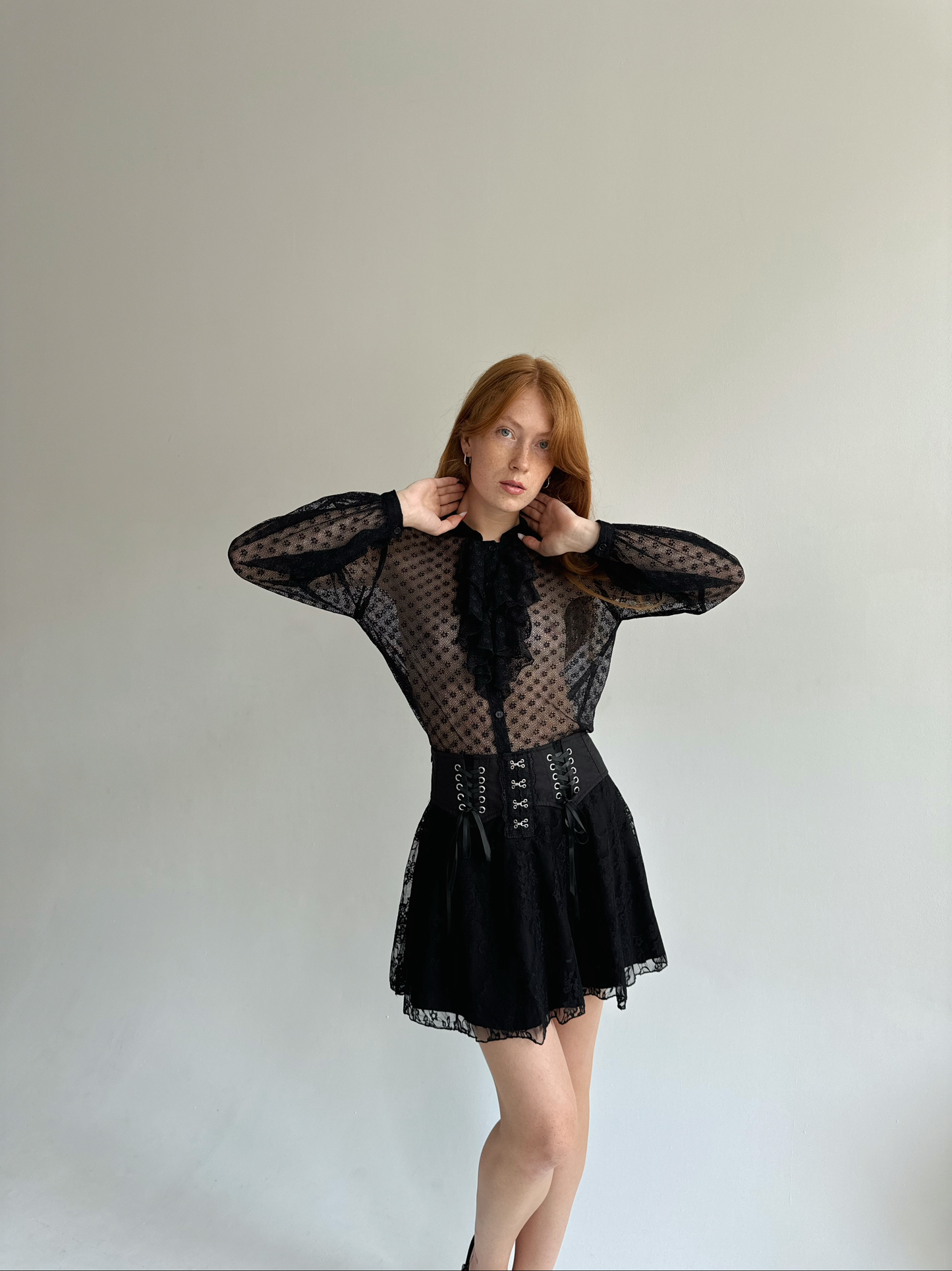 Vintage black semi transparent blouse